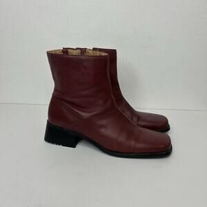 Easy Spirit Boots Womens Size 10 Red Leather Square Toe Block Heel Y2K Vtg